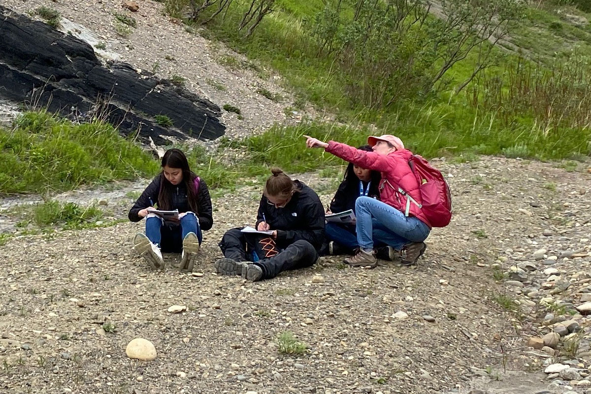 Teacher with students hiking