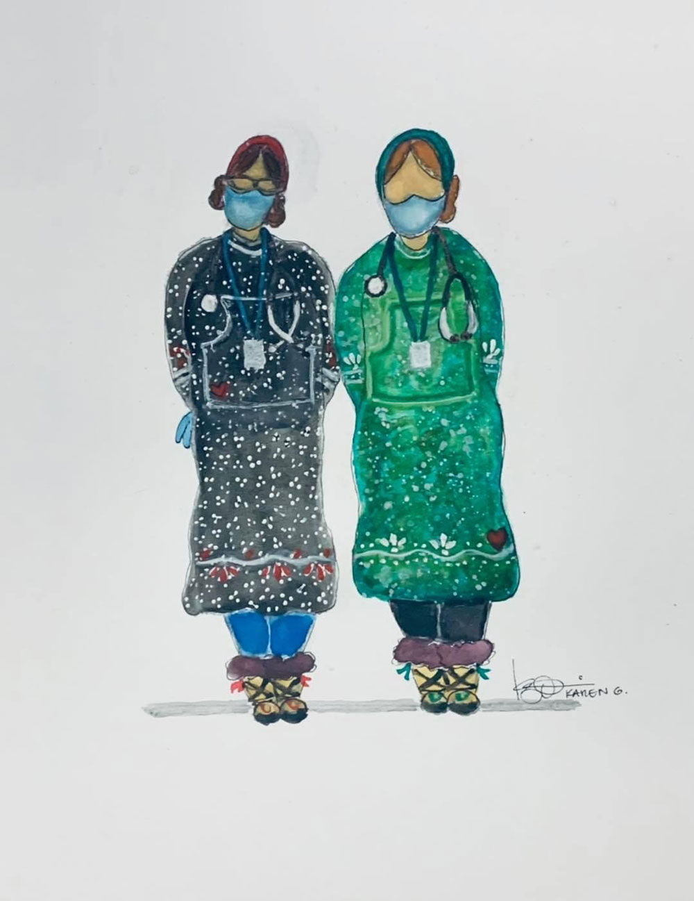 Karen Garcia (Eben) is an Inupiaq watercolor artist from Anchorage. Many of her painting inspirations, however, come from childhood memories of days spent in Unalakleet, White Mountain, and Shaktoolik with her family.