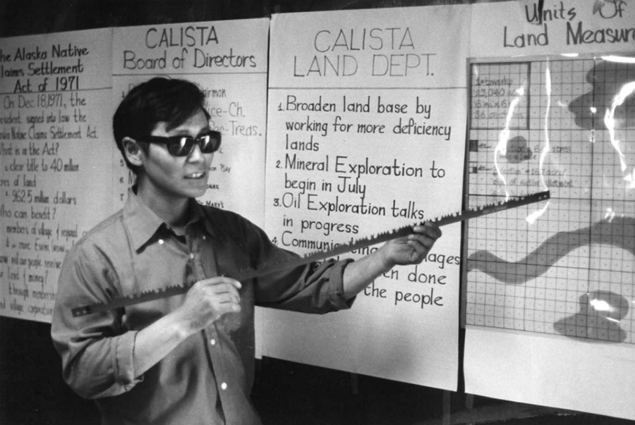 Calista board director Phillip Guy (Yup’ik) during Calista and village corporation land selection in 1974