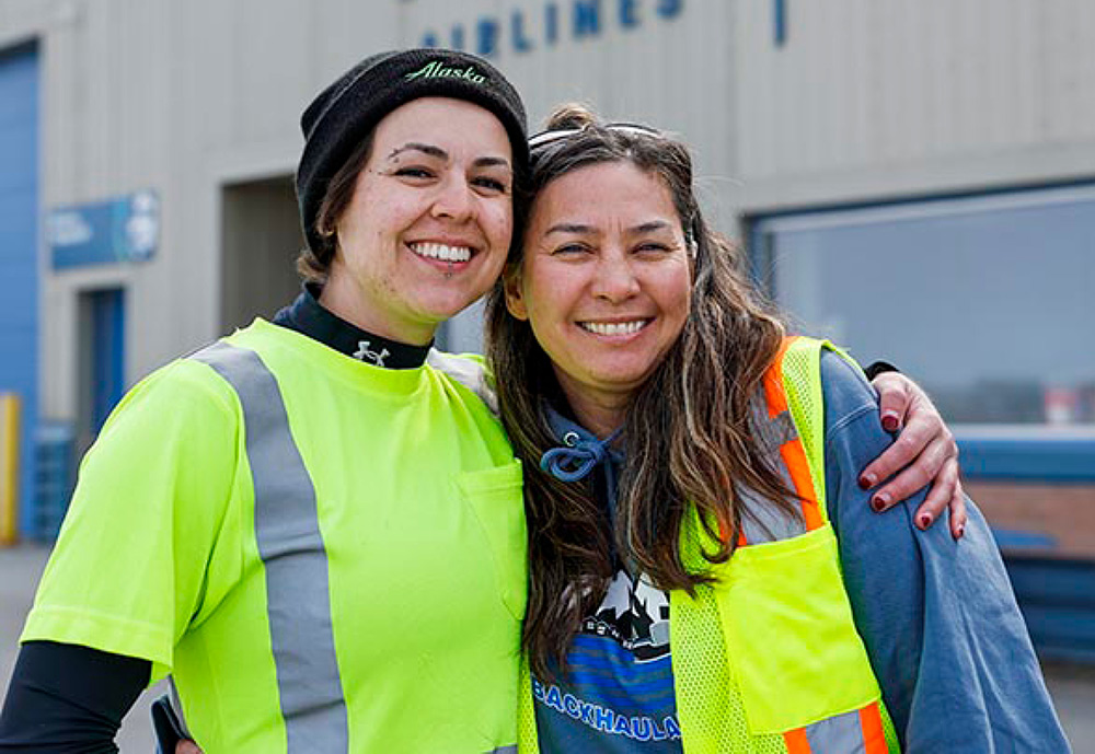 Auk Tozier, an Alaska Airlines ramp agent in Nome, and Anahma Shannon, Kawerak environmental program director